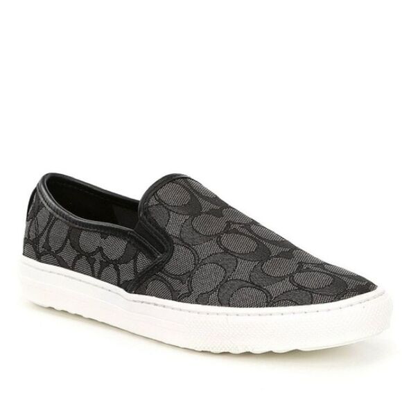 (A)‎ COACH women's laceless sneakers with CHRISSY LOGO outline in black, Sz 8.5B - Picture 1 of 11
